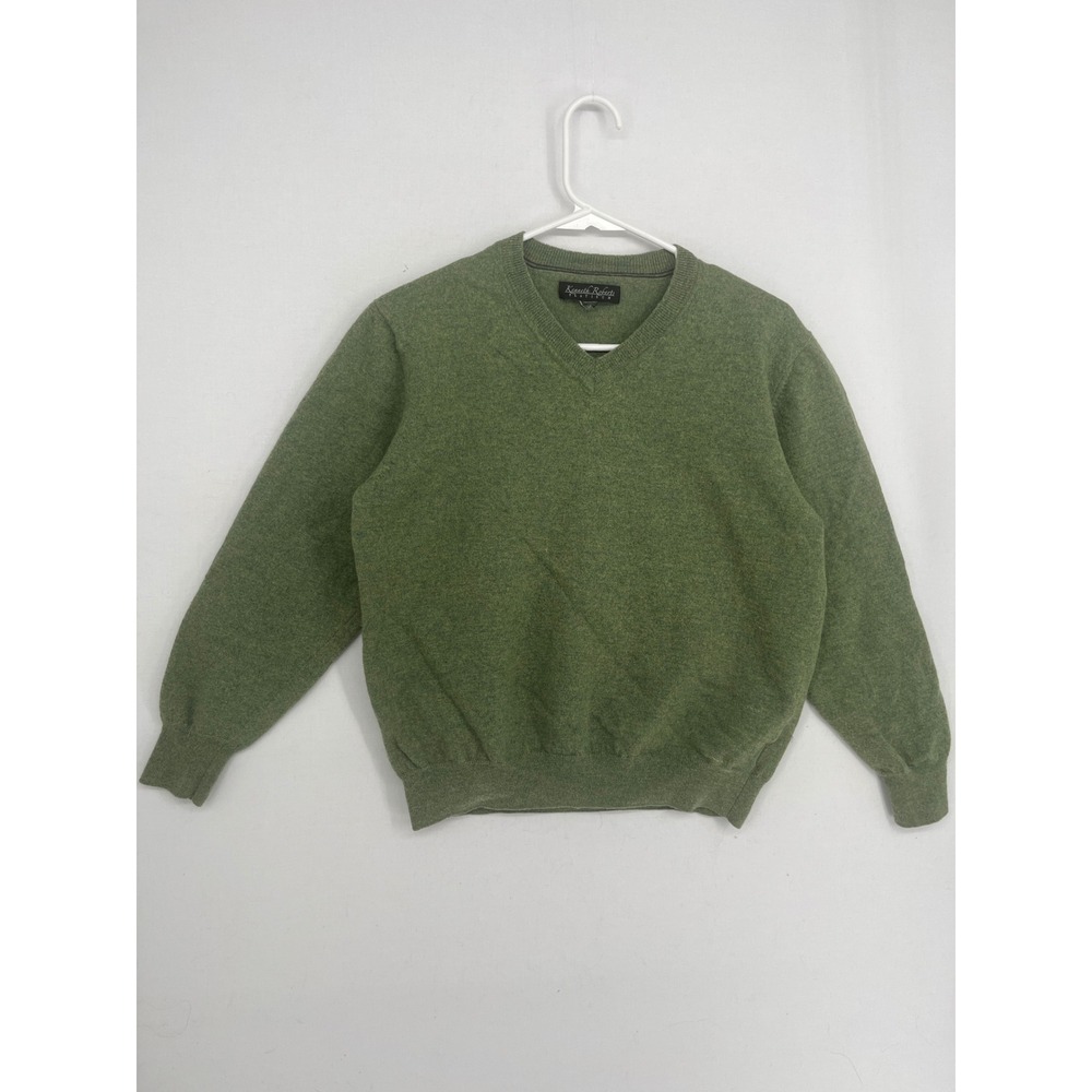 Kenneth Roberts Platinum Mens V-Neck Sweater Sage Green Knit Pullover 3297